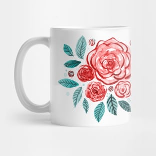 Spring roses bouquet - orange red and emerald Mug